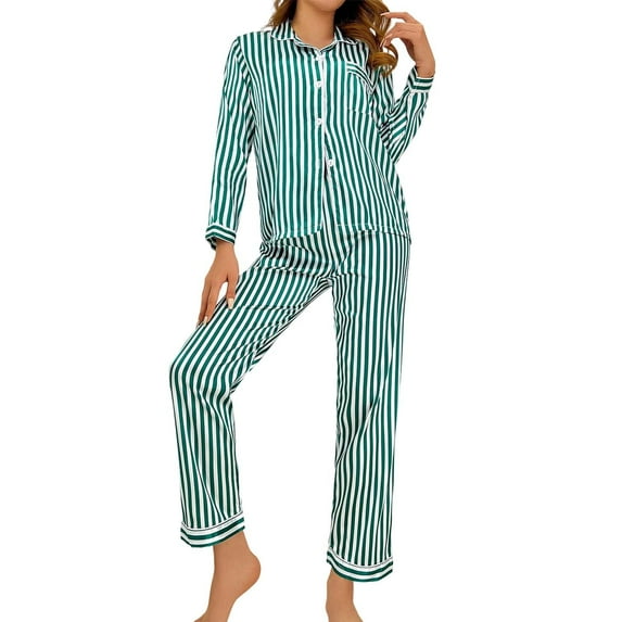 Telankuip Womens Cute Santa Christmas Soldier Satin Silky Pajama Sets 2 Piece Loungewear Button down Blouse Baggy Elastic Waisted Pjs Pants Loose Comfort Pajamas Outfits 6-Green M