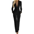 thumbnail image 1 of Telankuip Womens Deep V-Neck Long Sleeve Dressy Jumpsuits High Waisted Button up Slim Fitted Straight Leg Suit Jumpsuit 2026 Spring Summer Business Casual Work Commuting Outfits Black XL, 1 of 4