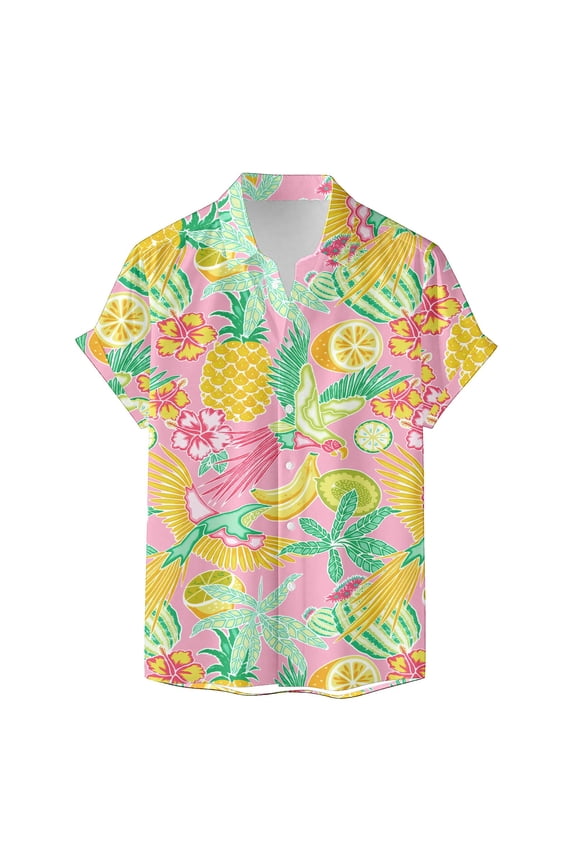 Womens Hawaiian Tropical Fruit Print Casual Blouses 2026 Summer Beach Vacation Tops Plus Size Lightweight Loose Fit Breathable Button up Short Sleeve Shirts for Daily Wear Yellow S