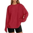 thumbnail image 1 of Telankuip Womens Long Sleeve Oversized T Shirts Basic Solid Color Crewneck Workout Tee Tops 2025 Fall Winter Loose Fit Casual Stylish Workout Clothes Red M, 1 of 6