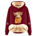 thumbnail image 1 of Telankuip Womens Sherpa Fleece Lined Christmas Hoodies Cute Girly Style Highland Cow Graphic Long Sleeve Hooded Sweatshirts Loose Soft Winter Warm Comfort Holiday Pullover Tops Wine M, 1 of 3