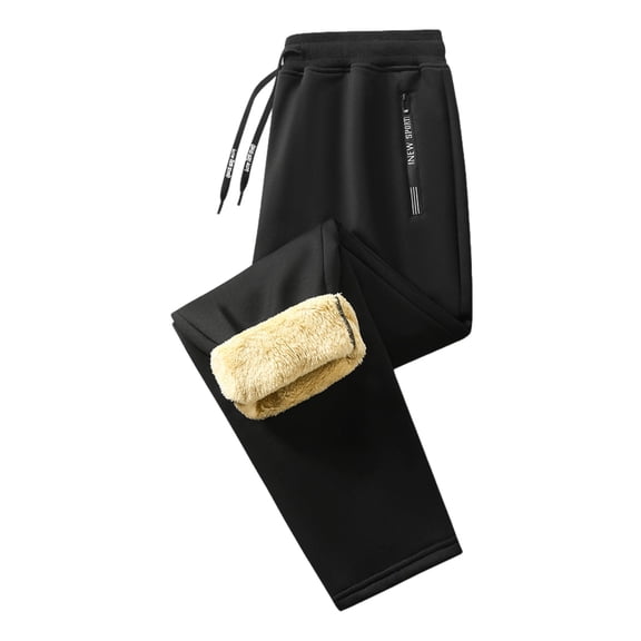 Telankuip Womens Sherpa Lined Joggers Open Bottom Straight Leg Sweatpants with Pockets Thick Winter Warm Drawstring Elastic Waisted Loose Comfy Trousers Black XXL