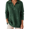 thumbnail image 1 of Telankuip Womens Sparkly Sweaters Lapel Polo V-Neck Long Sleeve Knit Pullover Plus Size Casual Loose Soft Comfortable Tops for Carnival Holiday Party Fashion Outfits 1-Green XXXL, 1 of 4