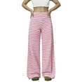 thumbnail image 1 of Telankuip Womens Striped High Waist Wide Leg Long Pants Fall Winter Elastic Waisted Straight Casual Trousers for Women 2025 Fashion Soft Cozy Workout Pants for Daily Wear Pink XL, 1 of 5