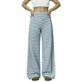 thumbnail image 1 of Telankuip Womens Striped High Waist Wide Leg Long Pants Fall Winter Elastic Waisted Straight Casual Trousers for Women 2025 Fashion Soft Cozy Workout Pants for Daily Wear Grey XXL, 1 of 5