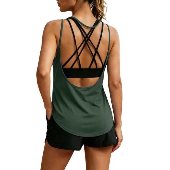 Telankuip Womens Summer Workout Tank Tops Fashion Sleeveless Backless Yoga Running Sports Gym Tee Shirts Soft Comfortable Solid Color Basic Cami Outdoor Activewear Army Green M