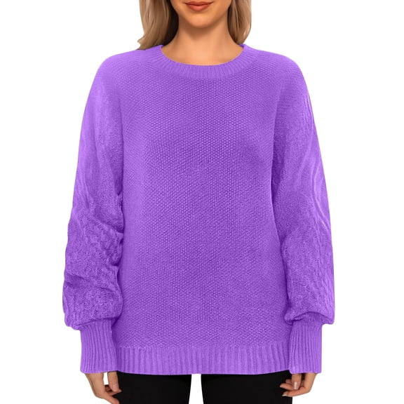 Telankuip Womens Sweaters Drop Shoulder Twists Long Baggy Sleeve Sweaters Trendy Round Neck Pullover Top Sweater Loose Fit Soft Cozy Casual Tops Plus Size Loungewear Purple L