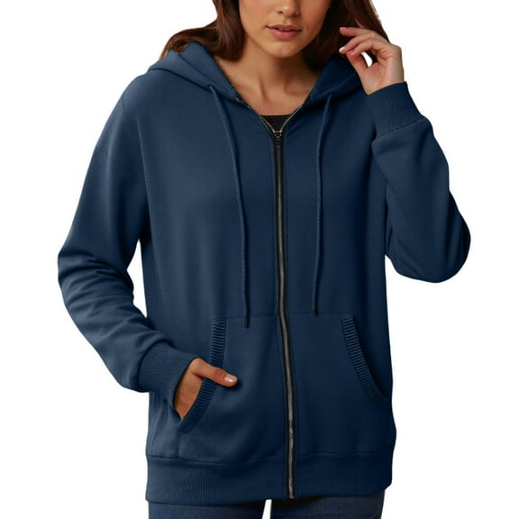 Telankuip Womens Zip up Hoodies Lightweight Long Sleeve Casual Thin Full Zipper Hooded Jackets Drawstring Loose Fit Soft Comfortable Solid Color Basic Sweatshirts with Pockets Navy XXL