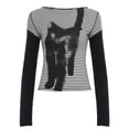 thumbnail image 1 of Telankuip Y2k Loose Fit Pullover Tshirts Crew Neck Long Sleeve Two Piece Harajuku Printed Punk Tees Casual Soft Comfortable Rock Emo Grunge Fall Going out Tops Grey M, 1 of 6
