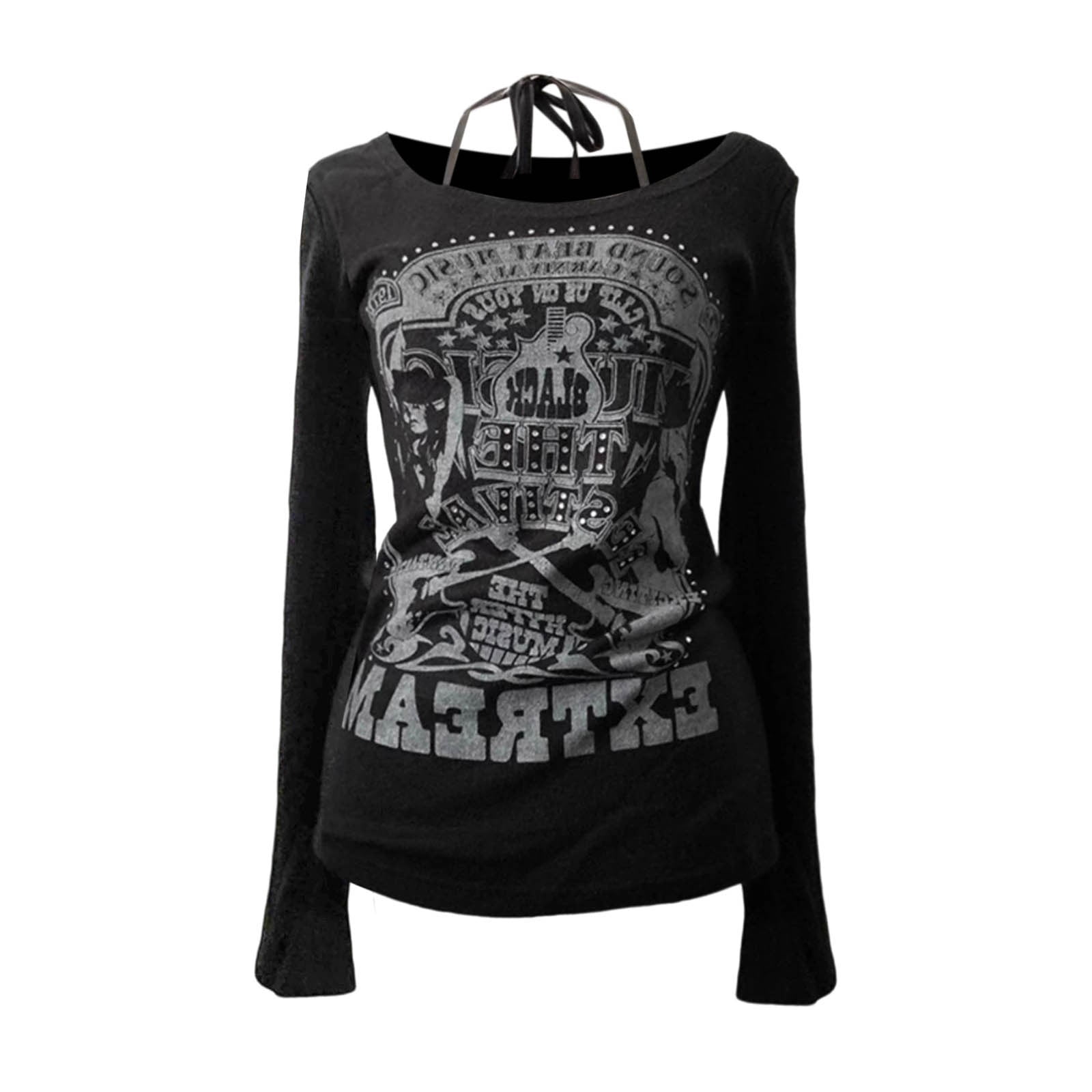 Telankuip Y2k Loose Fit Pullover Tshirts Crew Neck Long Sleeve