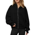 thumbnail image 1 of Telankuip Zip up Hoodies for Womens Casual Relaxed Fit Solid Color Hooded Sweatshirts with Thumbholes and Pockets Autumn and Winter Outerwear Full Zipper Jackes Black M, 1 of 6
