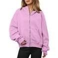 thumbnail image 1 of Telankuip Zip up Hoodies for Womens Casual Relaxed Fit Solid Color Hooded Sweatshirts with Thumbholes and Pockets Autumn and Winter Outerwear Full Zipper Jackes Pink XL, 1 of 6