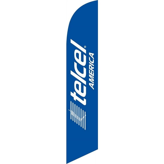 Telcel America Advertising Feather Banner Swooper Flag Sign with Flag Pole Kit and Ground Stake