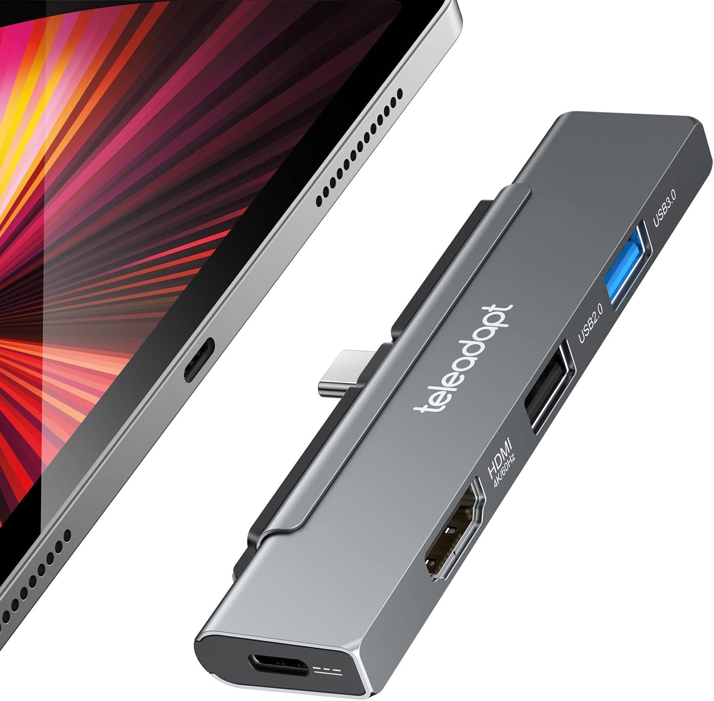 Teleadapt iPad Pro USB C Hub, 5in1 Hub Adapter for iPad Pro 2020 2021