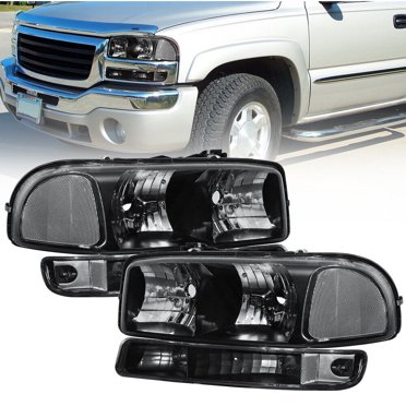 Pair Smoke Lens Headlights W/ Clear Corner For 99-07 GMC Sierra & Yukon