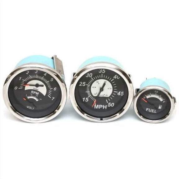 Teleflex Boat Gauges | Sterling Silver / Black Gasoline (Set of 3)