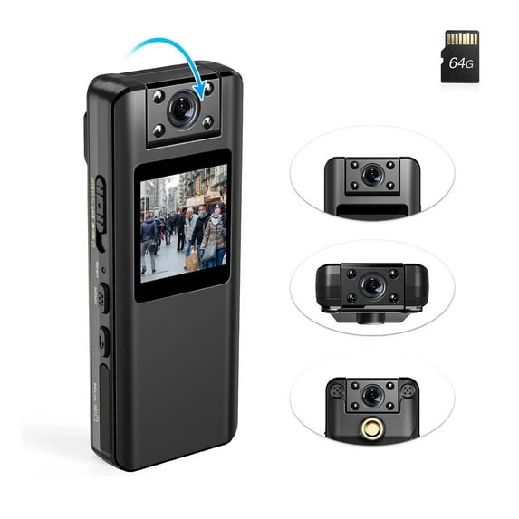 Telele 64GB Small Body Camera Mini Camera HD 1080P Camcorder Recording Infrared LCD Screen DVR DV Audio Video Record Support