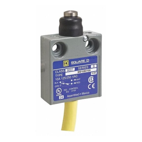 Limit Switch, Plunger, SPDT, 10A at 300V AC, Actuator Location: Top