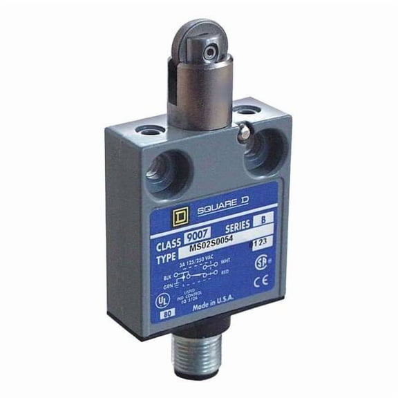 Limit Switch, Plunger, Roller, SPDT, 6A at 240V AC, Actuator Location: Top