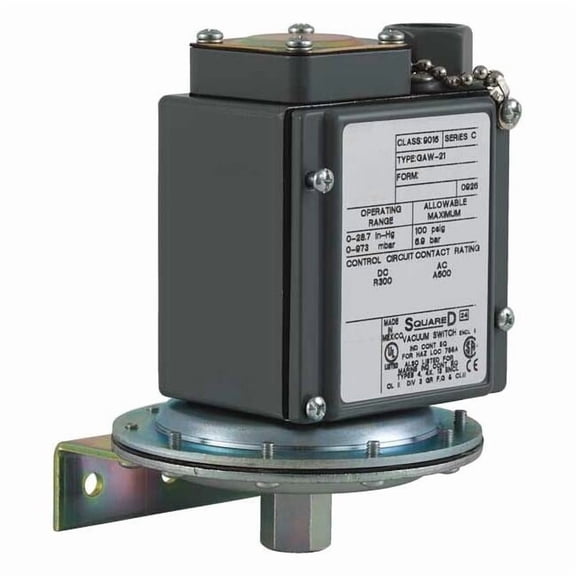 Vacuum Switch, Standard, DPDT, 0 to 28.3 in Hg Range 9016GAW21