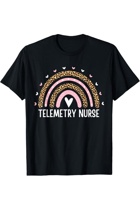 Telemetry Nurse Nursing Leopard Rainbow Healthcare Worker RN T-Shirt