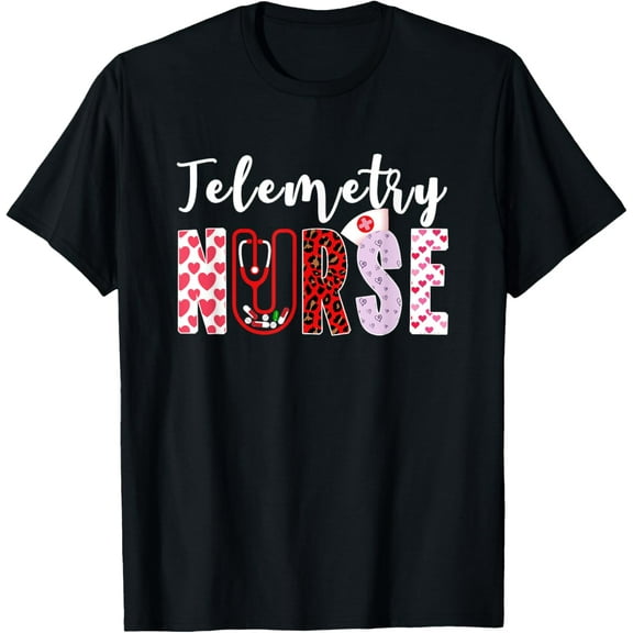 Telemetry Nurse Stethoscope Heart Leopard Valentines Day T-Shirt