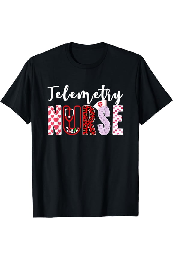 Telemetry Nurse Stethoscope Heart Leopard Valentines Day T-Shirt