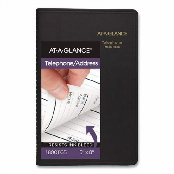 Telephone/Address Book, 4.78 x 8, Black Simulated Leather, 100 Sheets | Bundle of 10