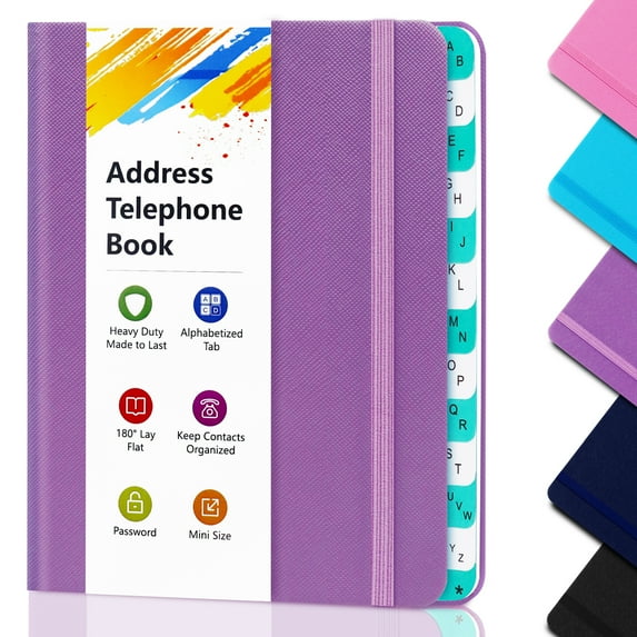 Telephone Address Books with Alphabet Index Hardback,Pocket Size 6.1*4.72in and Large Print for Elderly,Keep Contacts Organaized,Purple