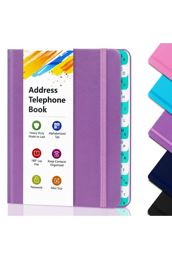 Telephone Address Books with Alphabet Index Hardback,Pocket Size 6.1*4.72in and Large Print for Elderly,Keep Contacts Organaized,Purple