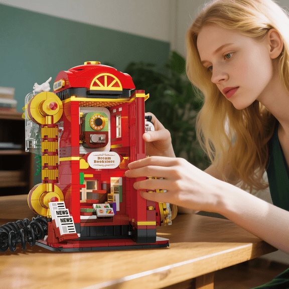 Retro Telephone Building Blocks Set with 662Pieces Street View Mini Building Blocks for Adults & Kids Aged 6+