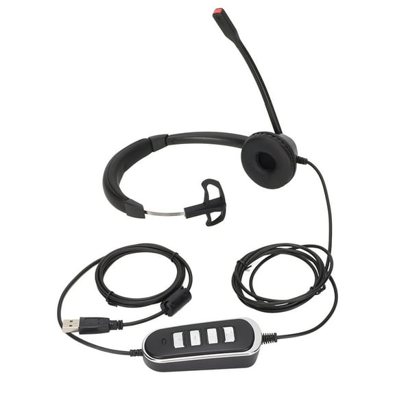 Telephone Headset Black Monaural Noise Cancelling Headphones with Microphone USB Sound Card for Office Customer Service