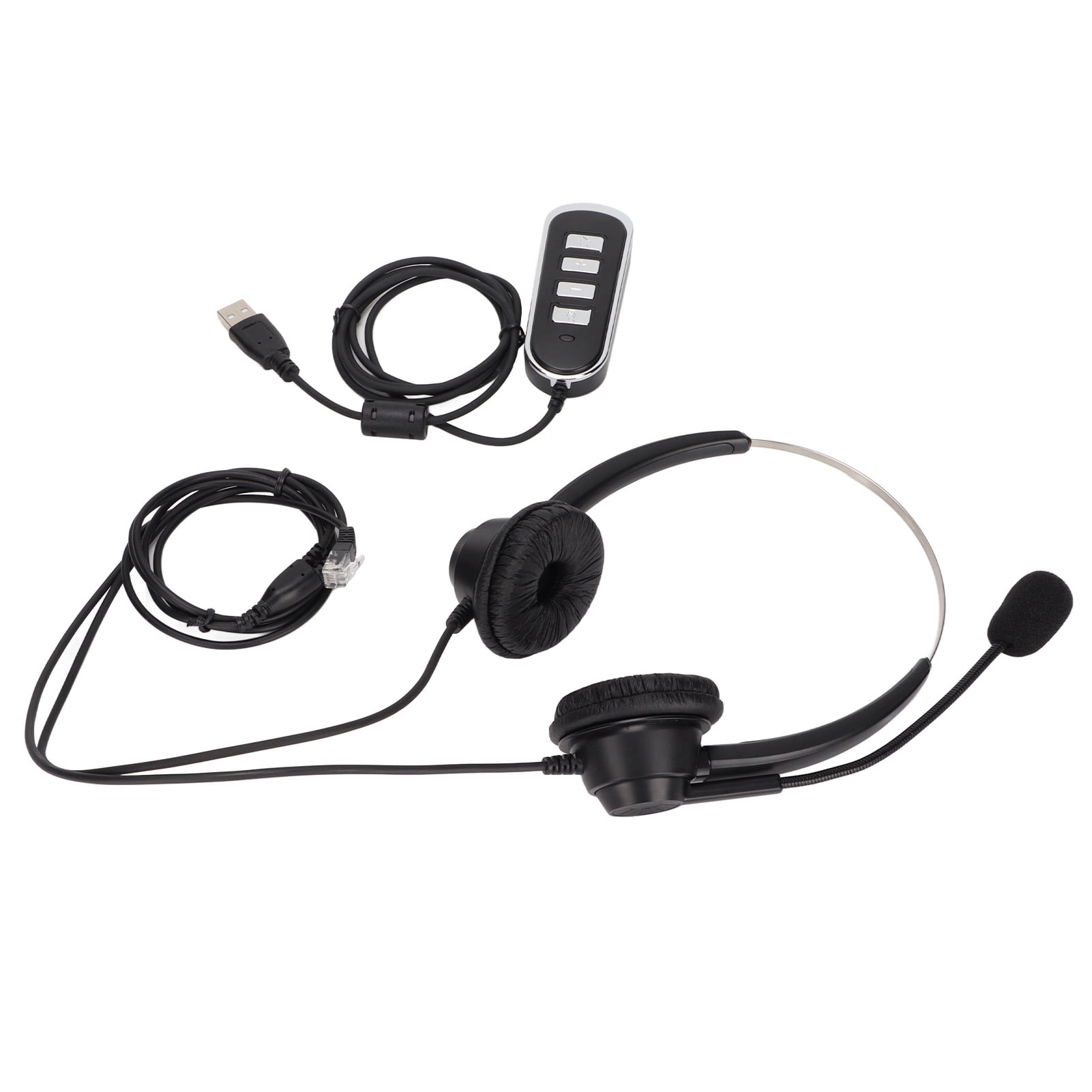 Telephone Headset Noise Reduction Binaural RJ9 Plug Corded Business Headphone with Mic USB Sound