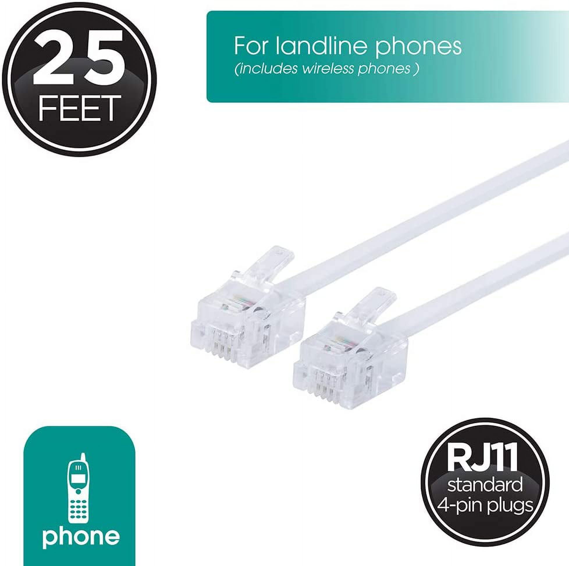 Telephone Line Cord, 10 Pack, 25 Feet, Phone Cord, Modular Jack Ends