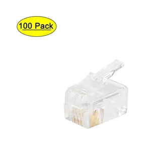 Telephone Modular Plug Male RJ11 Connector, Copper Core 4P4C Clear 100pcs