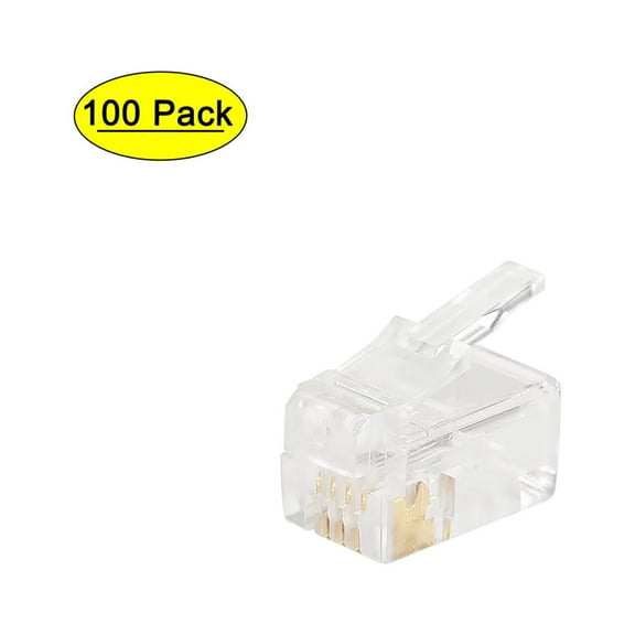 Telephone Modular Plug Male RJ11 Connector, Copper Core 4P4C Clear 100pcs