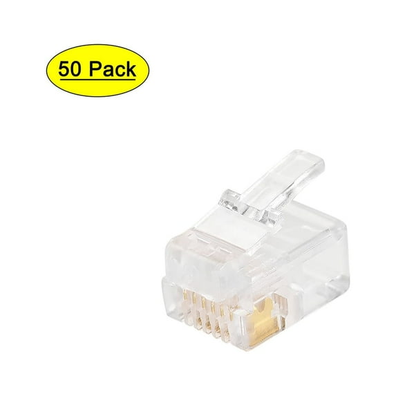 Telephone Modular Plug Male RJ12 Connectors, Copper Core 6P6C Clear 50 Pieces