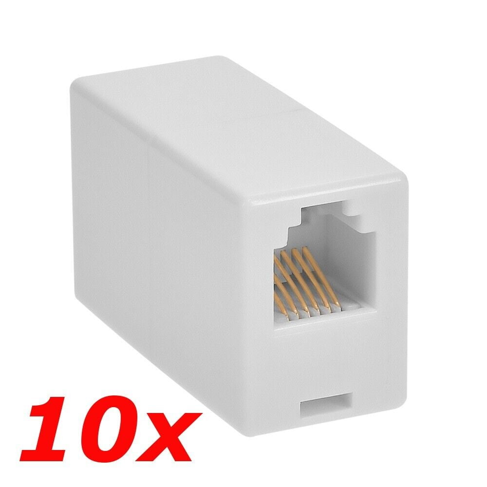 Telephone Phone Modular InLine Cord Coupler Extender White 10 PACK