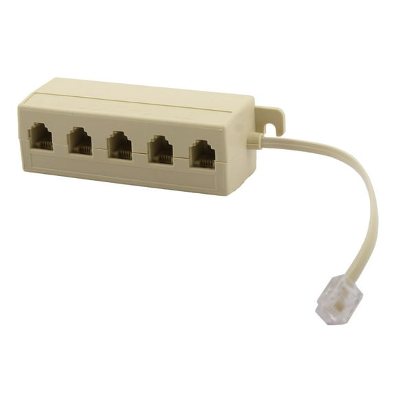Telephone RJ11 6P4C  1 Male to 5 Female Plug Cord Adapter Beige