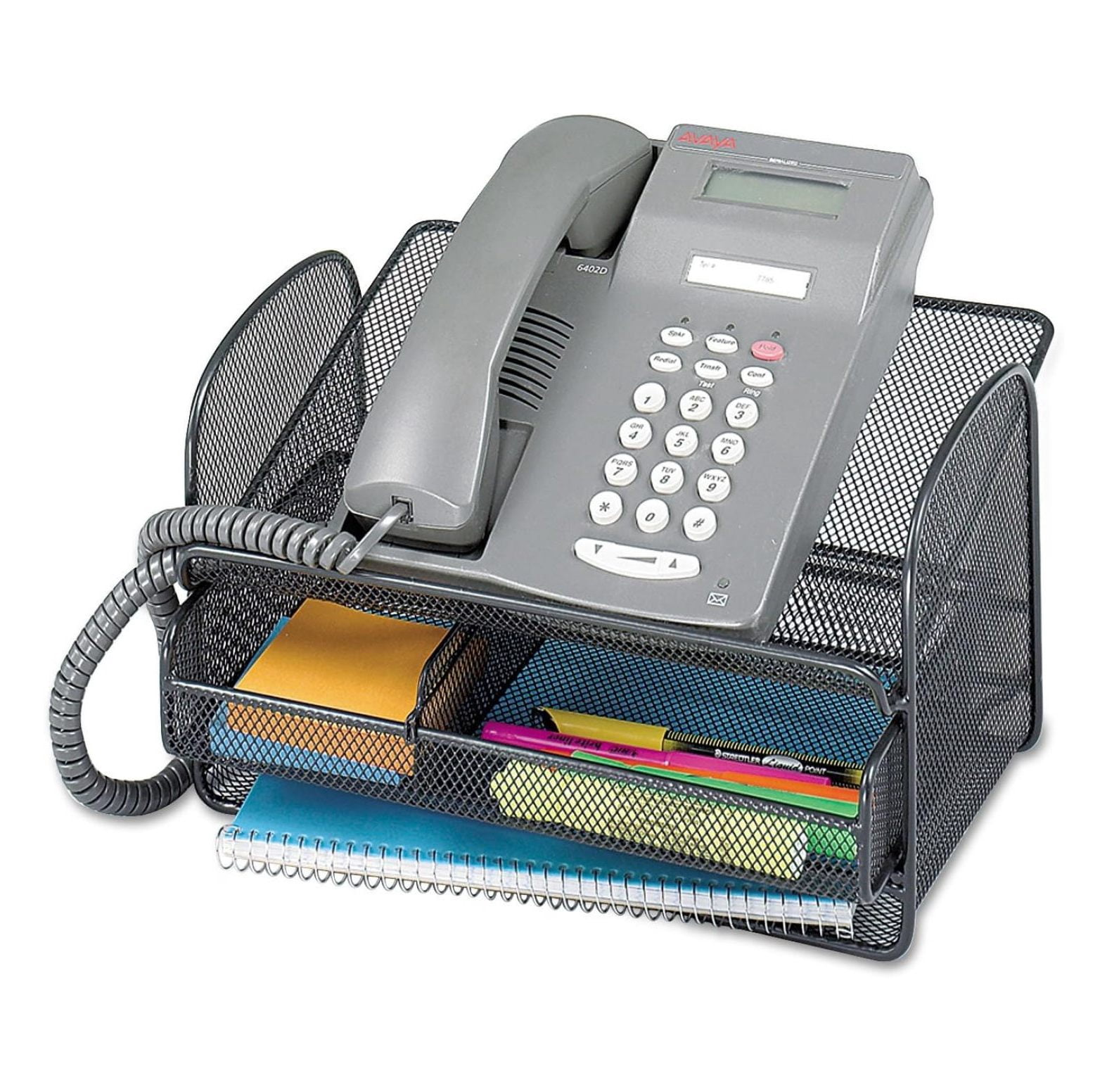 Telephone Stand, Angled Mesh Steel - Black - 11.75x9.25x7in - Desk Organizer with Drawer & Storage - Office Phone Holder - 2160BL Onyx