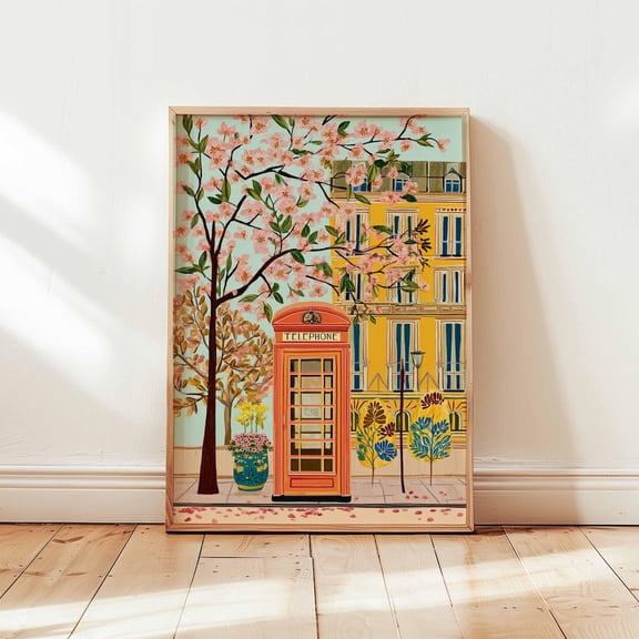 Telephone Vintage Phone London Retro Red Booth British Iconic Art Print, Unframed Paper Poster 8x10in