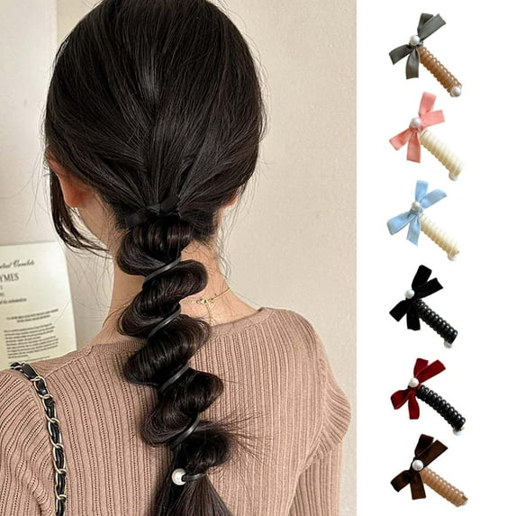 Telephone Wire Hair Bands,Bow Hair Tie Velvet Elastics Hair Scrunchie Bobbles Hair Bands Scrunchy Hair Rope Long Hair Bow Ponytail Holder Accessories for Women Girls