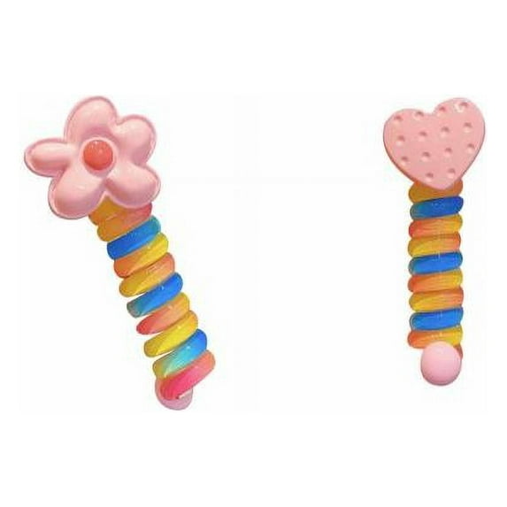 Telephone Wire Hair Bands for Kids 2PC Colorful Flower Bowknot Braided Telephone Cord Hair Rope Straight Spiral Hair Ties Coil Elastic Phone Cord Cute Ponytail Holder Accessories for Women Girls