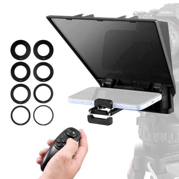 8" Desktop Teleprompter, Aluminum Alloy Prompting Kit with Adjustable Spectroscope, Bluetooth Remote, Lens Adapters and Clamps for DSLR, Webcam, Smartphone, YouTube, Twitch, Zoom and Live Streaming