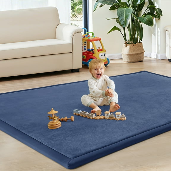 Teler Baby Play Mat for Floor, 1.18" Thick Foam 50"×50" Playmat, Ultra-Soft Plush Feel & Non-Slip Backing Safe for Infants, Toddlers Crawling, Navy Blue