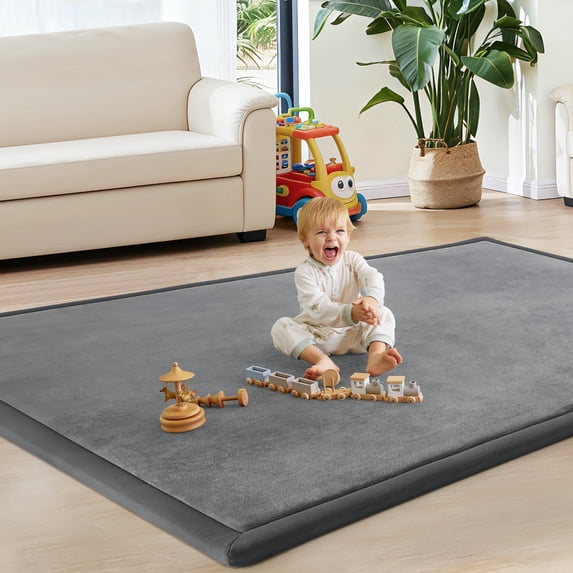 Teler Baby Play Mat for Floor, 1.3" Thick Foam 50"×50" Playmat, Ultra-Soft Plush Feel & Non-Slip Backing Safe for Infants, Toddlers Crawling, Dark Grey
