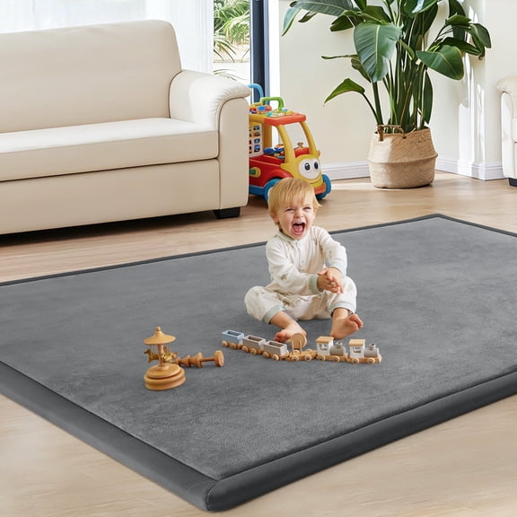 Teler Baby Play Mat for Floor, 1.3" Thick Foam 50"×50" Playmat, Ultra-Soft Plush Feel & Non-Slip Backing Safe for Infants, Toddlers Crawling, Dark Grey