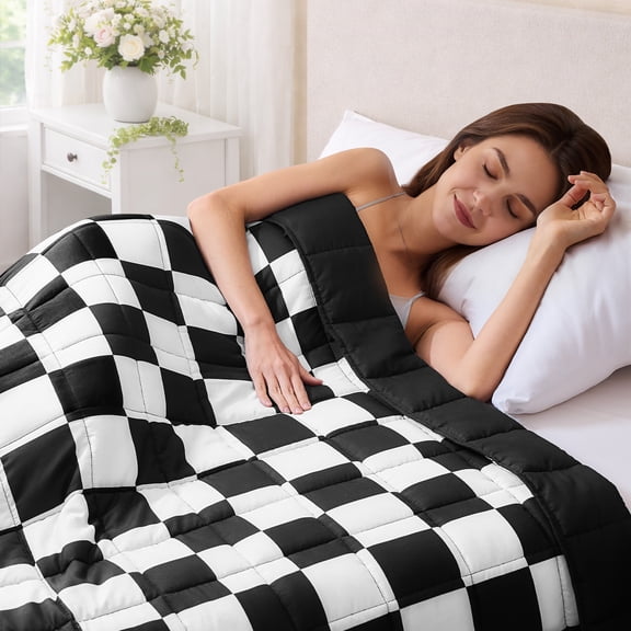 Teler Checkered Weighted Blanket for Adults 20 lbs, Soft Cooling Heavy Blanket for Sofa Bed, 60" x 80", Black