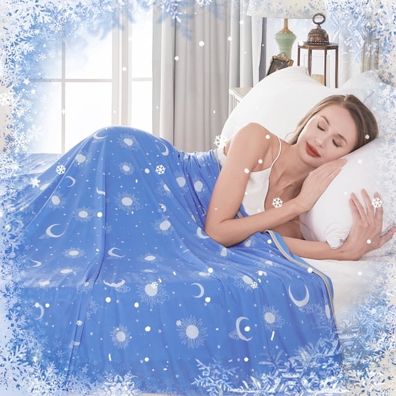 Teler Cooling Blanket for Hot Sleepers, Summer Cold Blankets for Sleeping Night Sweats to Keep Cool, Twin Size, Blue