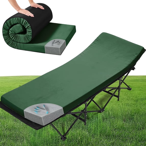 Teler CertiPUR-US 2" Memory Foam Sleeping Pad – Portable Camping Mattress Pad for Cot, Car & SUV, Non-Slip Soft Travel Bed Topper, Dark Green